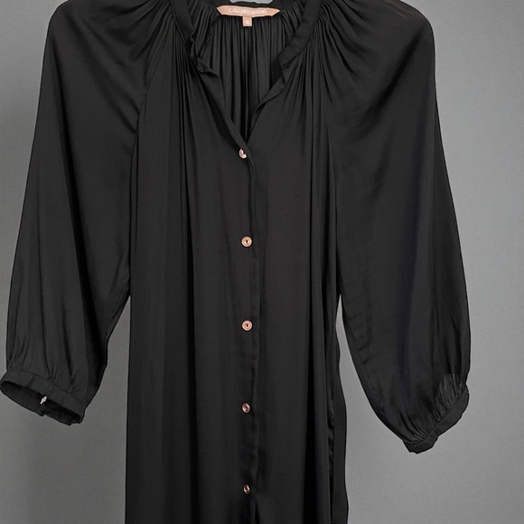 Cali Dreaming Black Maxi Dress Button Front Gathered Neckline‎ Long Sleeve Small - Picture 4 of 10